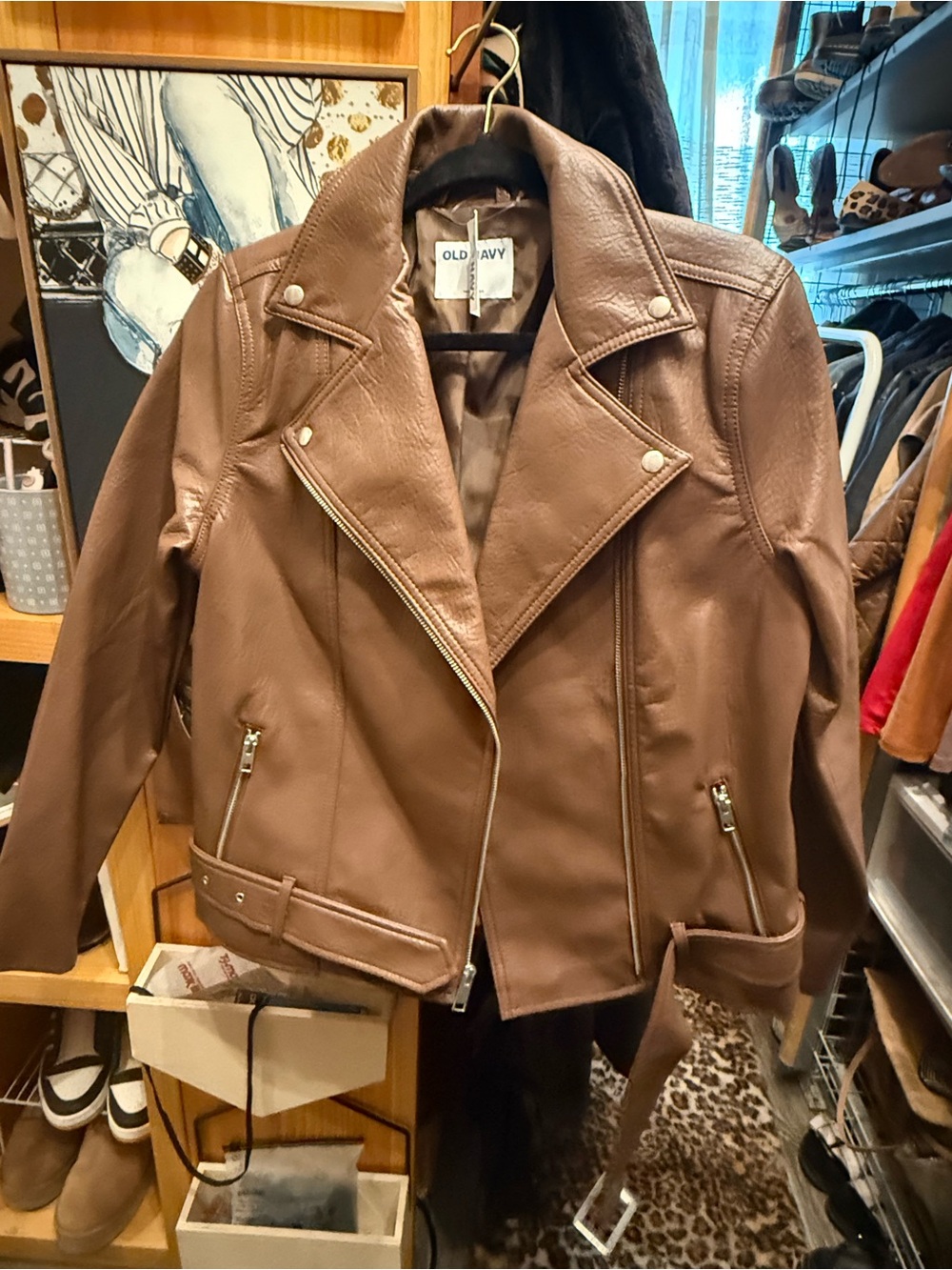 Old Navy Chestnut Brown Faux Leather Moto Jacket - Women's